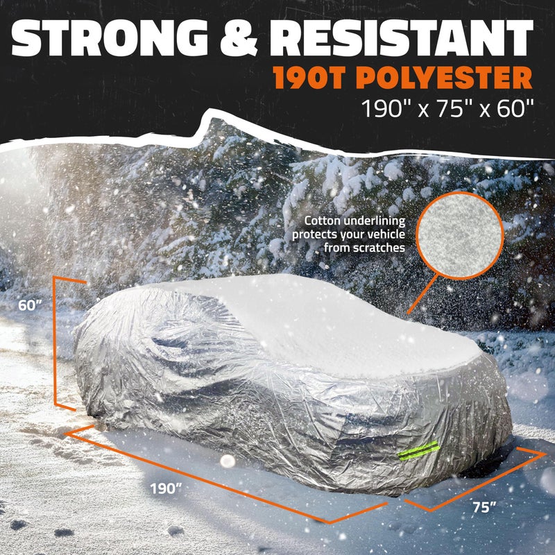 Mockins Medium 190"x75"x60" Sedan Car Cover | 190T Polyester Soft Indoor & Outdoor Car Cover for Dust, UV, Light Rain, Snow & Frost | All Weather Water-Repellent Full Exterior Covers w/Buckle Strap - Image 4